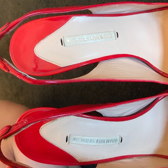Nicholas Kirkwood | Shoes | Nicholas Kirkwood Red Patent  Nicholas Kirkwood NEW red peep toe slingbacks 💃